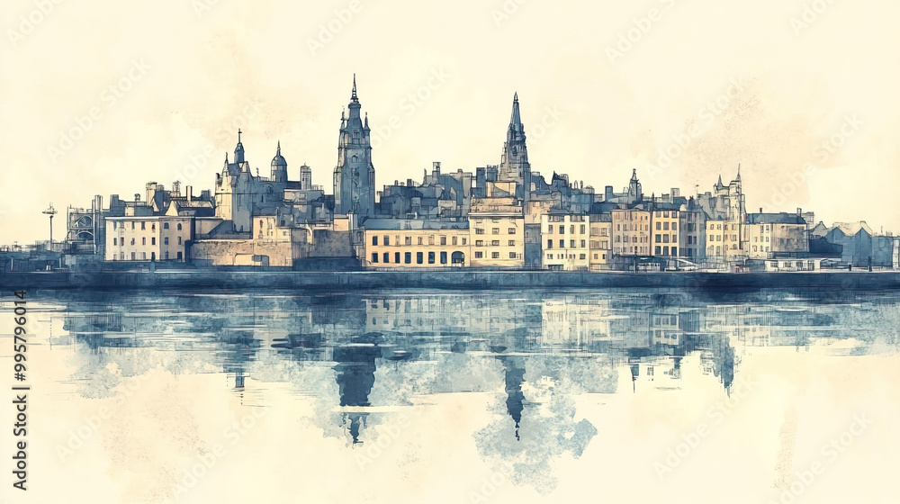Obraz premium Newport, color pen pencil hand-drawn effect drawing illustration for travel poster, card, wallpaper, backdrop or banner. Modern, clear, artistic and simple