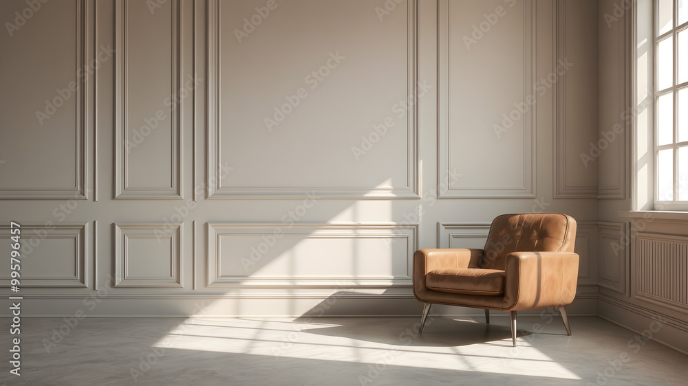 Cozy Leather Chair in Minimalist Room Lighting