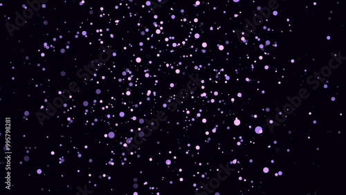 Vector abstract space dust. Magic snow on purple background. Dust particles with bokeh effect. Flying glitter dots in infinite. Starfall in the sky.
