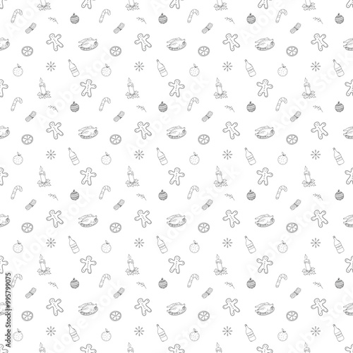 Seamless christmas pattern. New year background. Doodle illustration with christmas icons