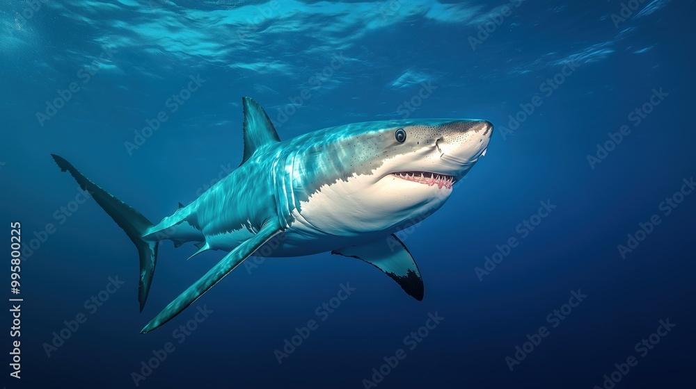 Naklejka premium shark in blue water swimming