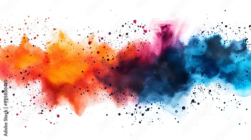 Fototapeta premium Colorful abstract watercolor splash, vibrant hues on white isolate background.