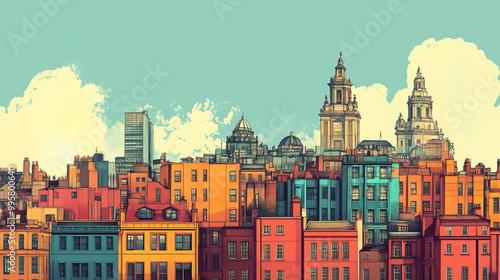 Nottingham, color pen pencil hand-drawn effect drawing illustration for travel poster, card, wallpaper, backdrop or banner. Modern, clear, artistic and simple