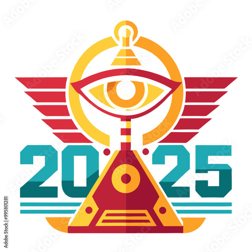 Visionary 2025: A captivating logo design, featuring a stylized eye, wings, and the year 2025, conveying a sense of futuristic vision and innovation. Perfect for tech companies, startups.