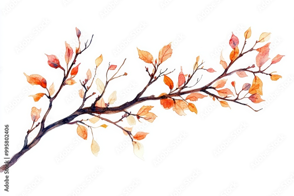 Watercolor branch with autumn leaves on a white isolated background. Watercolor branch with autumn leaves on a white isolated background.