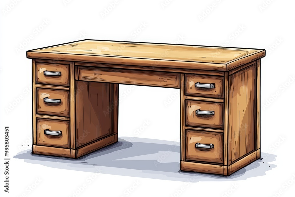Wooden desk with six drawers, isolated on a white background. Wooden desk with six drawers, isolated on a white background.