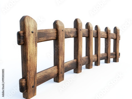 Wooden fence segment, isolated on white background.