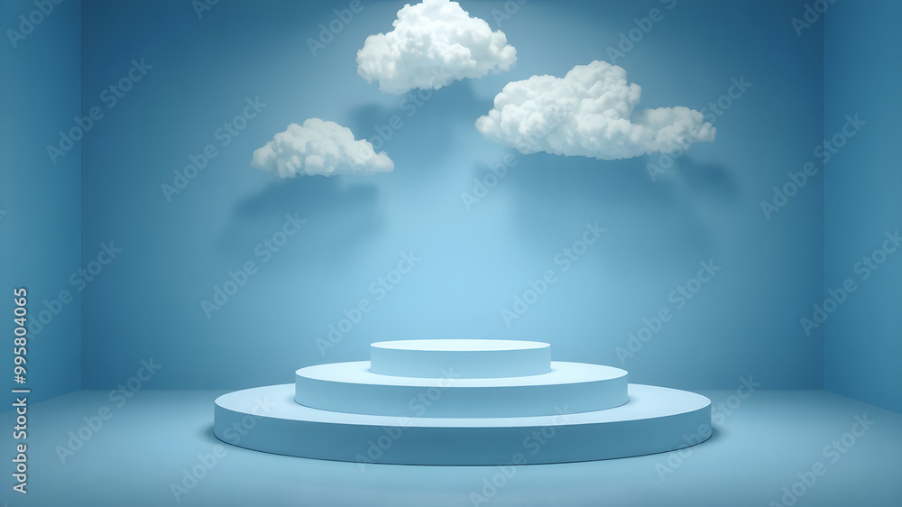 Minimalistic Blue Scene with Clouds and Platforms Minimalistic Blue Scene with Clouds and Platforms
