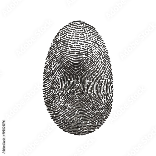 Vector black fingerprint in white isolated. background.Fingerprint Icon, Finger Print Identity Symbol, Grunge Thumbprint Sign, Fingerprint Silhouette, ID Graphic Element, Touch Vector Illustration.	