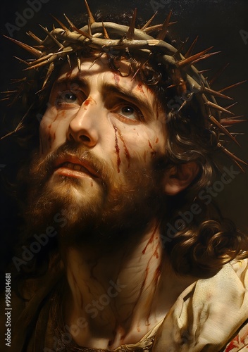 Biblical illustration, Jesus and the Crown of Thorns on His Head