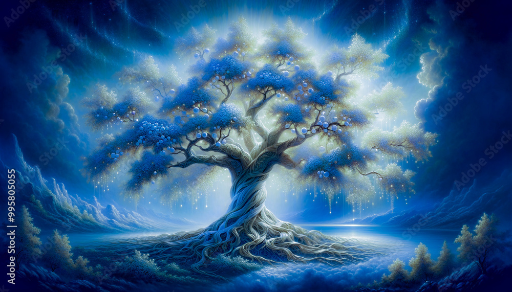 A mystical and radiant tree of life glowing with ethereal light in a ...