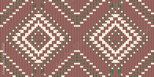 Carpet Ikat Pattern Dressfolk Embroidery, Aztec Geometric Ornament Print. Design for Carpet, Wallpaper, Clothing, Wrapping, Fabric