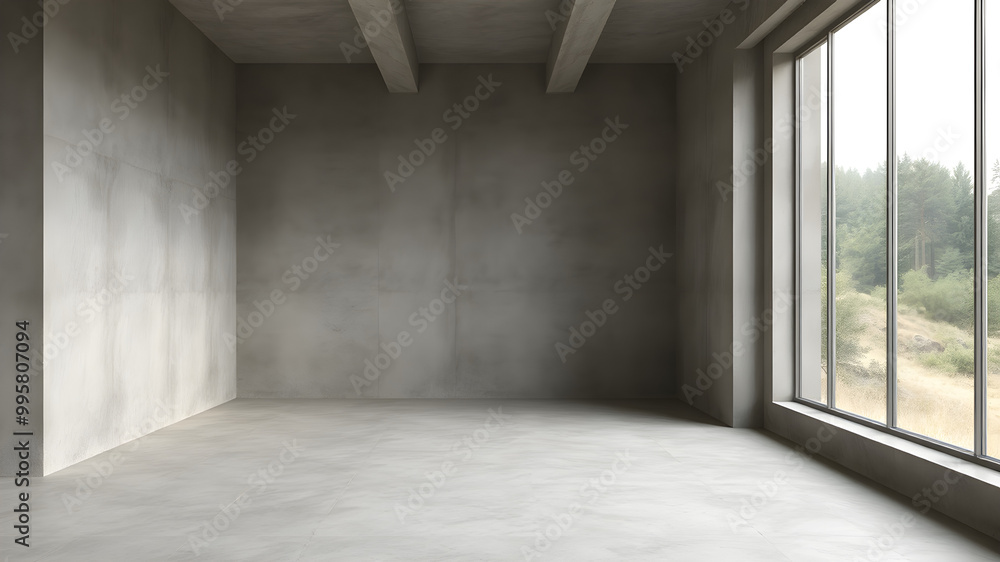 Obraz premium Modern Empty Room with Large Windows and Minimalist Design