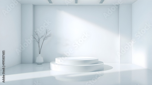 Minimalist White Stage with Decorative Vase