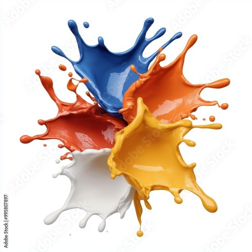 Obraz na płótnie A photostock images of colorful paint splashes in dynamic shapes with clean white background, no shadows w salonie