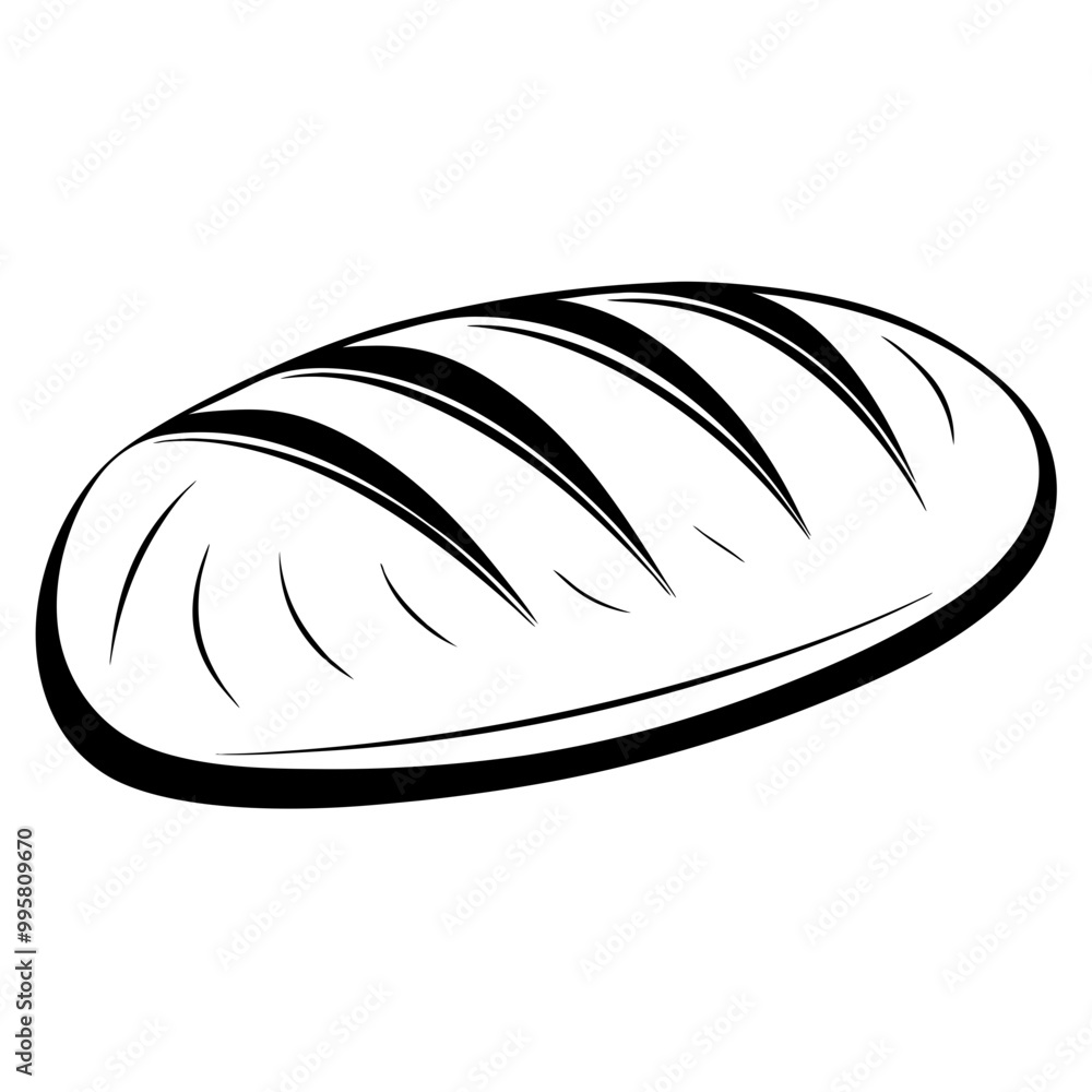 Black and white illustration of a loaf of bread Black and white illustration of a loaf of bread