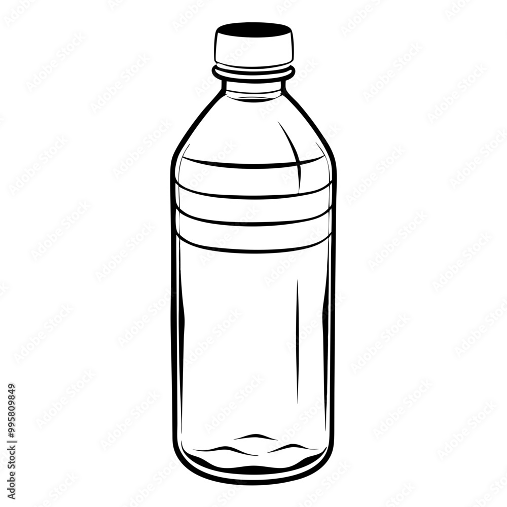 Black and white illustration of a plastic bottle Black and white illustration of a plastic bottle