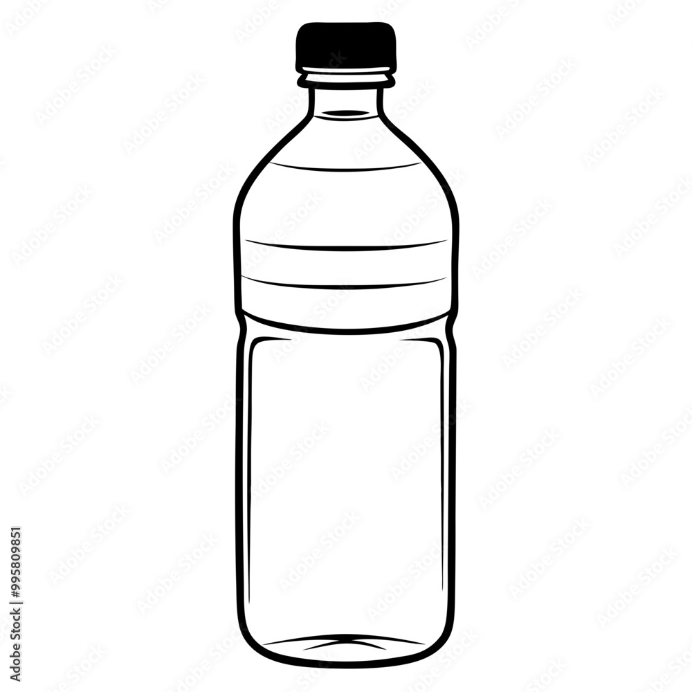 Black and white illustration of a plastic bottle Black and white illustration of a plastic bottle