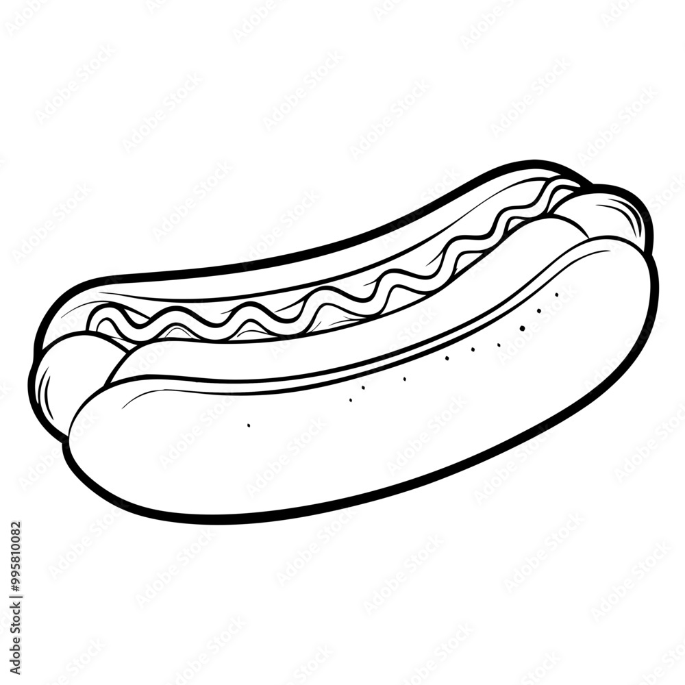 Black and white illustration of a hot dog Black and white illustration of a hot dog