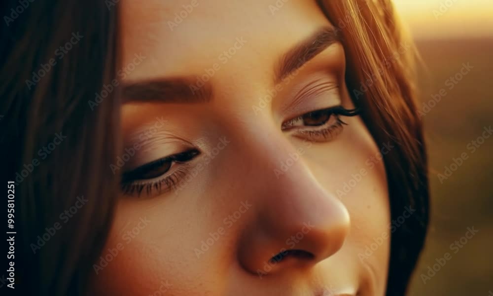 Close-up Portrait of a Woman with Brown Eyes in Sunset Light Close-up Portrait of a Woman with Brown Eyes in Sunset Light