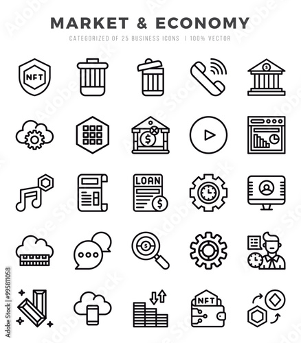 Vector icons set of Market & Economy. Lineal style Icons.