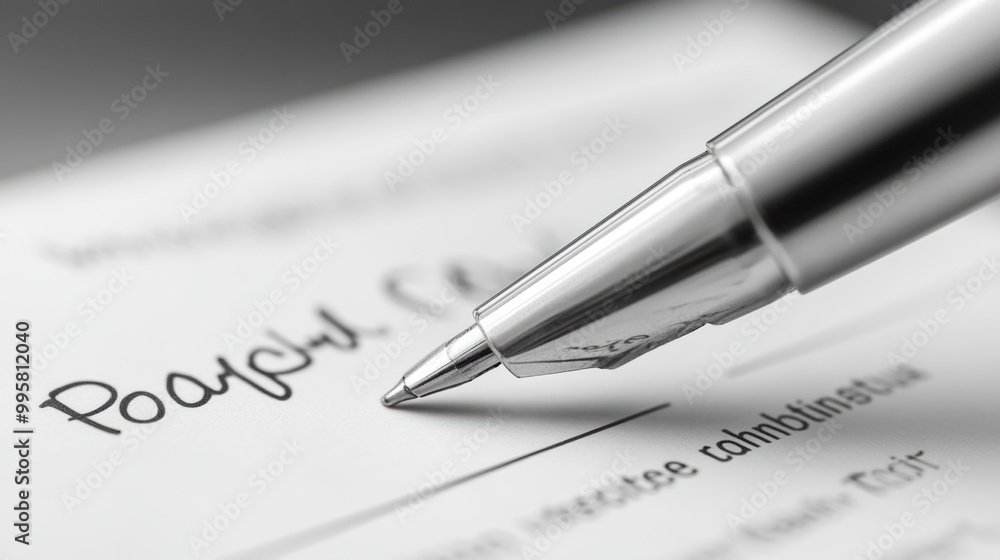 image features close up of silver pen poised over document, showcasing signature that confirms acceptance of terms. sleek design of pen adds touch of elegance to formal context image features close up of silver pen poised over document, showcasing signature that confirms acceptance of terms. sleek design of pen adds touch of elegance to formal context