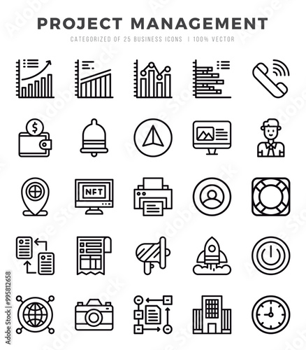 Vector Project Management types icon set in Lineal style. vector illustration.