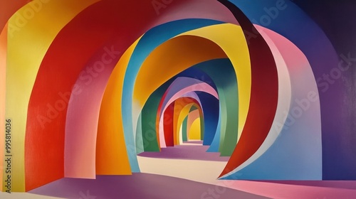 Wallpaper Mural A vibrant abstract corridor featuring colorful arches in a spectrum of hues, creating a sense of depth and whimsy. Torontodigital.ca