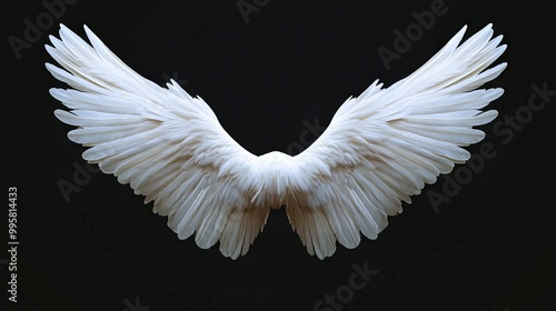 A pair of white angel wings on a black background photo