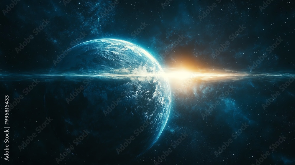 Fototapeta premium A blinking hologram of a planet, interstellar exploration concept, deep space scifi, Blinking hologram, Scifi planet