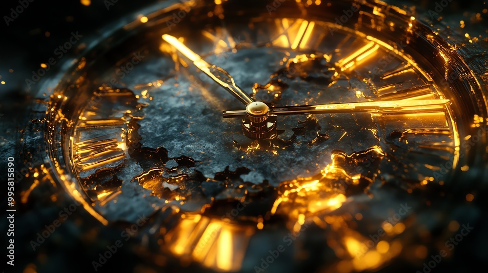 Fototapeta premium Abstract clock face blinking with fractured time segments, surreal time concept, Blinking clock, Surreal time