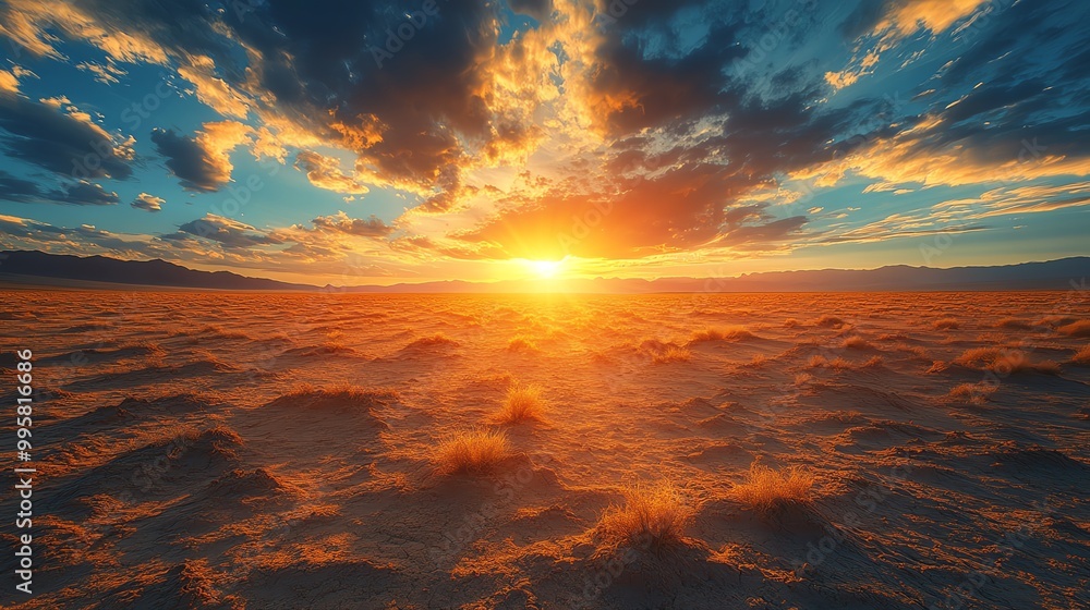 Sunrise over a desert with heat waves blinking in the air, extreme heat and solitude, Blinking heat waves, Desert sunrise Sunrise over a desert with heat waves blinking in the air, extreme heat and solitude, Blinking heat waves, Desert sunrise