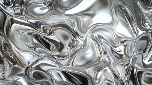 Abstract silver metallic surface with smooth, flowing patterns creating a mesmerizing visual effect.