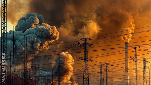 A burning oil refinery emit...