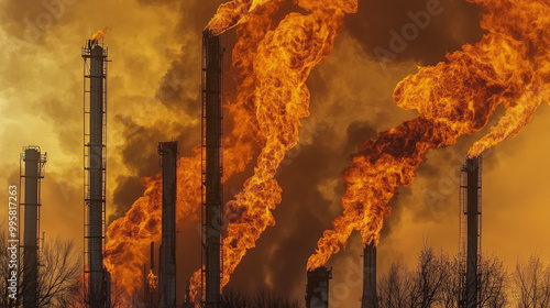 A burning oil refinery emit...