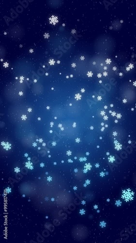 portrait beautiful blue snowflakes background snowfall background for Christmas commercial uses, beautiful snowflake falling background animation