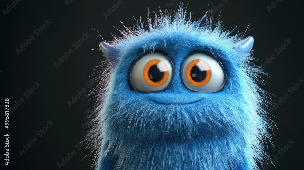 A cheerful blue furry monster with big orange eyes, exuding a playful and friendly vibe. A cheerful blue furry monster with big orange eyes, exuding a playful and friendly vibe.