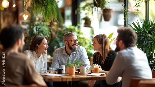 Group of Friends Enjoying Coffee in Cozy Cafe