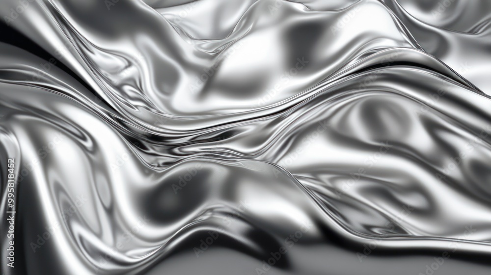 Elegant silver liquid fabric flowing gracefully, showcasing smooth curves and reflective surface. Elegant silver liquid fabric flowing gracefully, showcasing smooth curves and reflective surface.