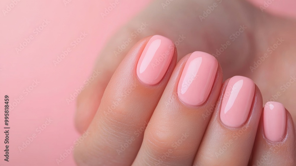 Well-manicured female hands showcase a perfect natural toned polish against a calming pink backdrop, highlighting elegant nail care Well-manicured female hands showcase a perfect natural toned polish against a calming pink backdrop, highlighting elegant nail care
