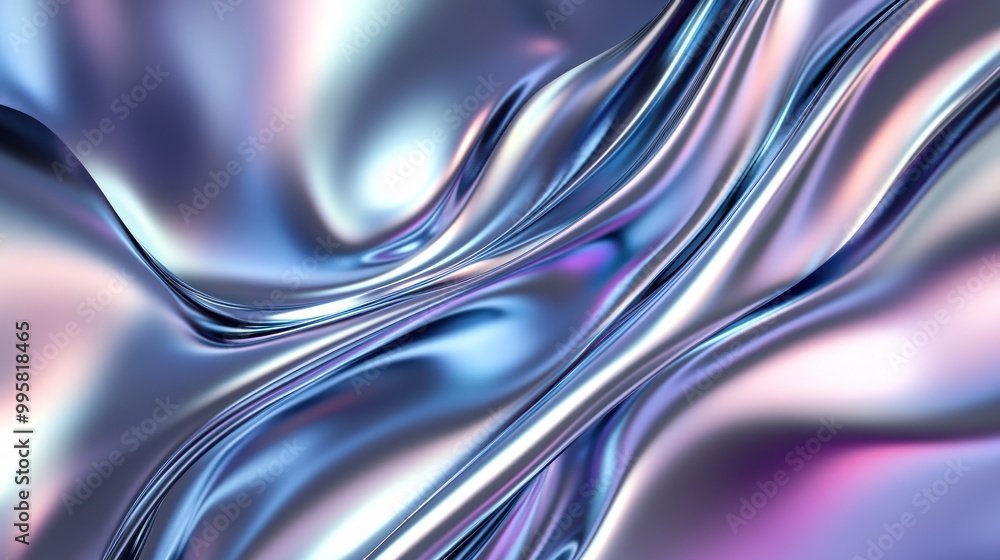 Obraz premium Abstract flowing fabric in shades of blue and silver, creating a serene and modern aesthetic.