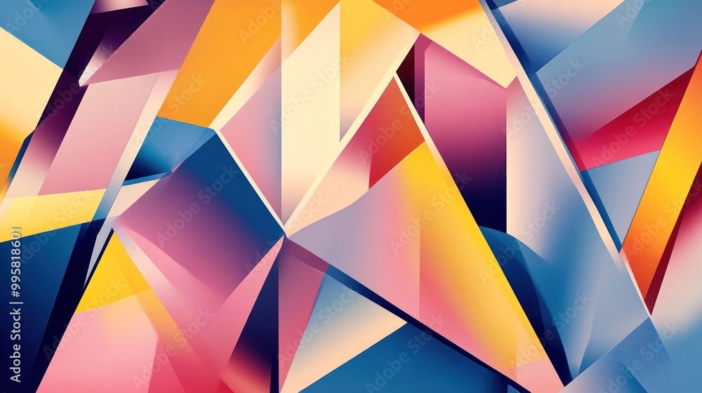 Vibrant geometric composition with abstract shapes in warm and cool colors. Vibrant geometric composition with abstract shapes in warm and cool colors.
