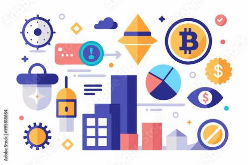 Cryptocurrency elements collection with icons and charts for digital finance concepts