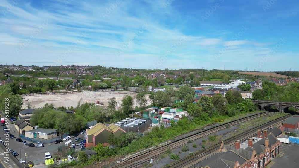 High Angle View of Central City and Downtown District of Rotherham, South Yorkshire, England United Kingdom, April 30th, 2024