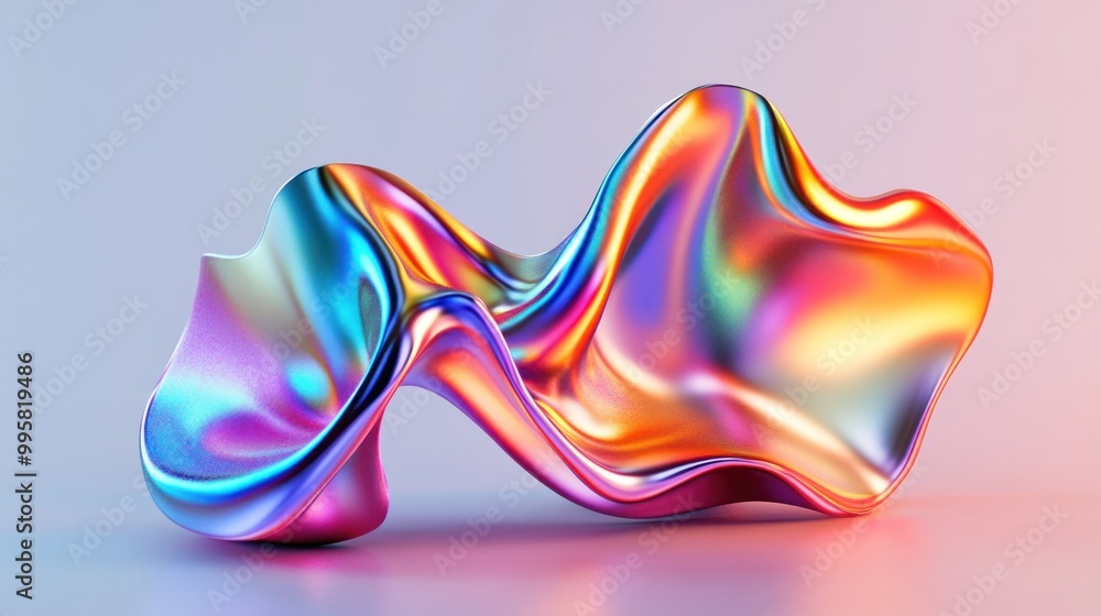 Obraz premium Abstract colorful fluid shape with iridescent textures and smooth curves, creating a captivating visual effect.
