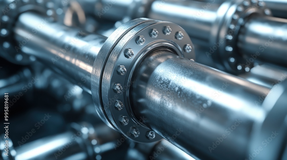 Close-up of metallic industrial pipes showcasing intricate detailing and a sleek finish. Close-up of metallic industrial pipes showcasing intricate detailing and a sleek finish.