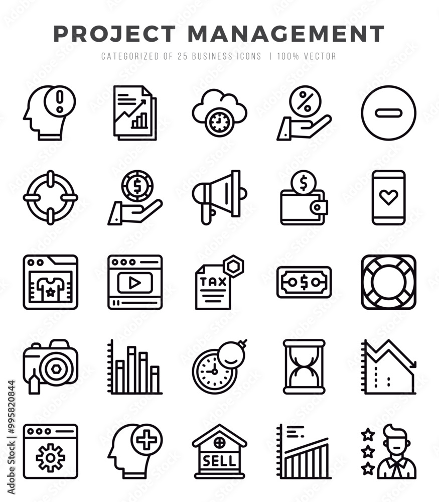 Project Management Lineal icons collection. Lineal icons pack. Vector illustration Project Management Lineal icons collection. Lineal icons pack. Vector illustration