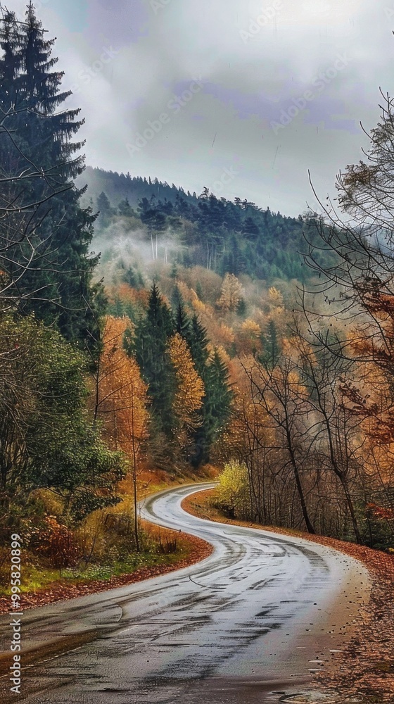 A winding road with trees in the background