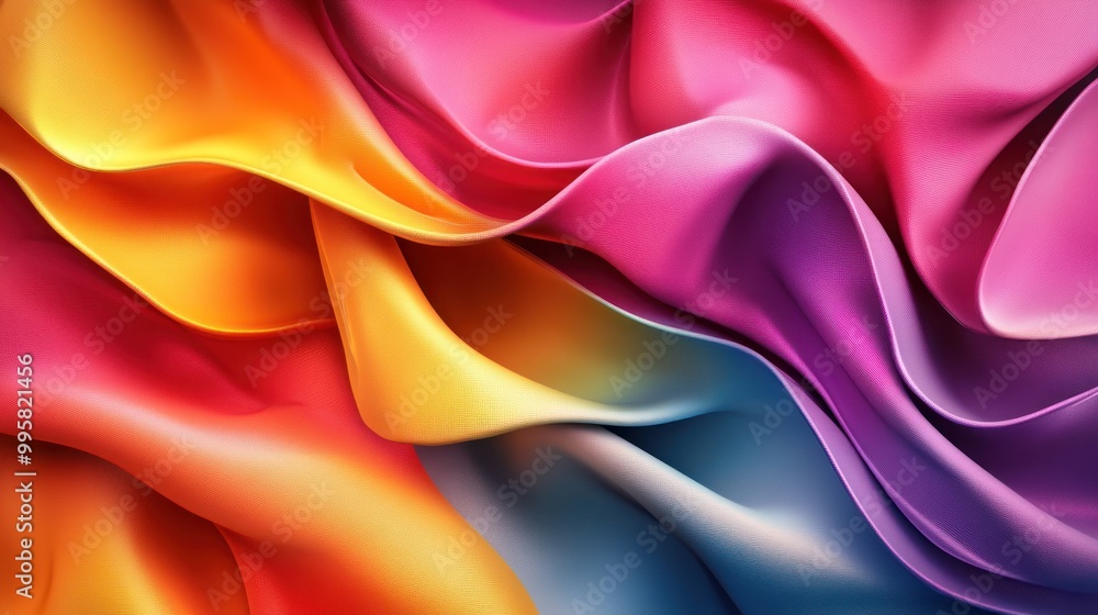 Obraz premium Vibrant fabric waves in a spectrum of colors, creating a lively and dynamic visual composition.