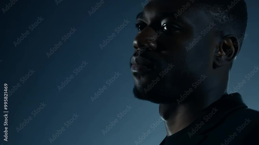 Portrait of a contemplative man in low key lighting against a dark background Portrait of a contemplative man in low key lighting against a dark background